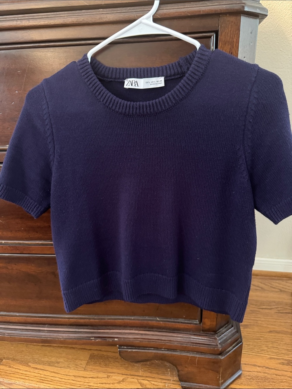 Zara Short Sleeve Crew Knit Sweater - Deep Navy